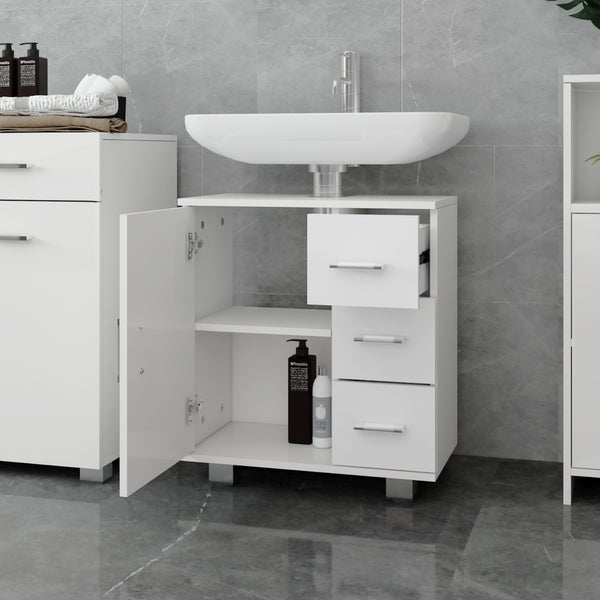 ML-Design Waschbeckenunterschrank Weiß 60x60,8x33cm Waschbecken Unterschrank mit Tür, 3 Schubladen, viel Stauraum, Waschtischunterschrank aus MDF-Holz, Badezimmerschrank Waschtisch Badschrank Badmöbel