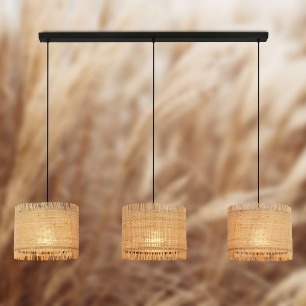 Briloner Borra Pendelleuchte, Strohschirm, 3-Flammig, Boho-Stil, E27 Fassung, Natur, 110 x 25 x 120 cm