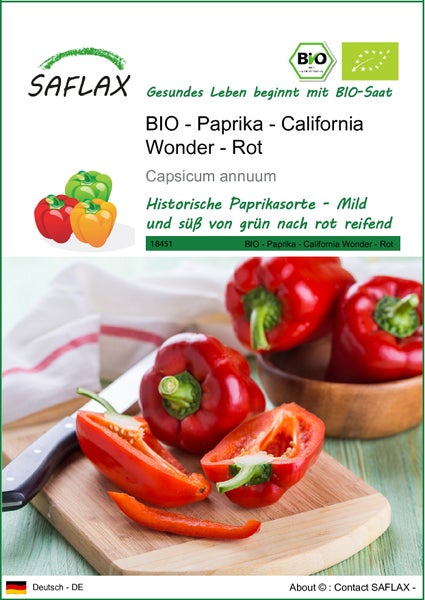 SAFLAX  - BIO - Paprika - California Wonder - Rot - Capsicum annuum - 20 Samen