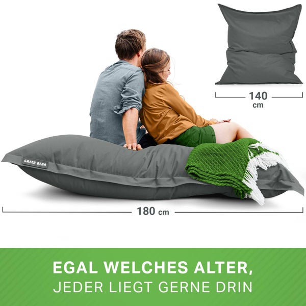 Green Bean Sitzsack 120x160cm 270 Liter Kinder & Erwachsene Bean Bag EPS Perlen Füllung Riesensitzsack Groß Draußen Outdoor Liegekissen Waschbar Wetterfest Lounge Chair Sitzkissen Bodenkissen Grau