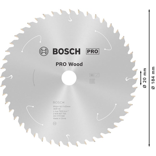 Bosch PRO Wood cordless Blatt für Kreissägen 184 x 1,6 x 20 mm - 2608837703