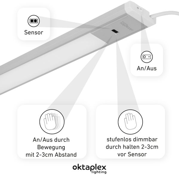 Oktaplex Riva LED Unterbauleuchte dimmbar mit Sensor 57,5cm warmweiß 3000K silber
