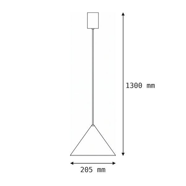 Maßzeichnung einer Pendelleuchte mit einer Höhe von 1300 Millimeter und einem Durchmesser von 205 Millimeter