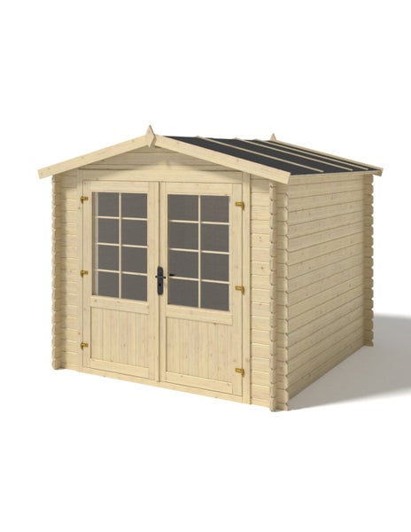 Gartenhaus aus Holz mit Doppeltür und Sprossenfenstern als Gartenunterstand oder Gerätehaus