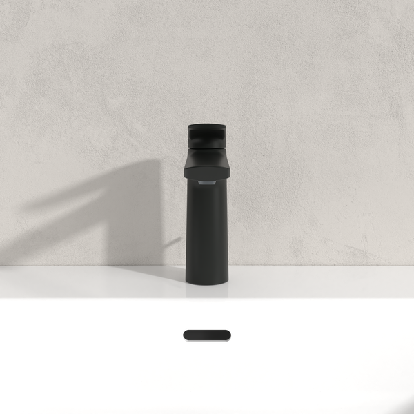 Villeroy & Boch Oasis Waschtischarmatur ohne Zugstange, Wasserhahn Bad mit Keramikkartusche, Waschbeckenarmatur wassersparend, Auslauf Höhe 114mm, rund, Matt Black