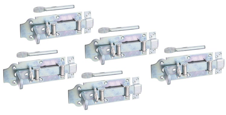 Set mit fünf Bolzenriegeln aus Metall für Türen und Tore mit separaten Griffen
