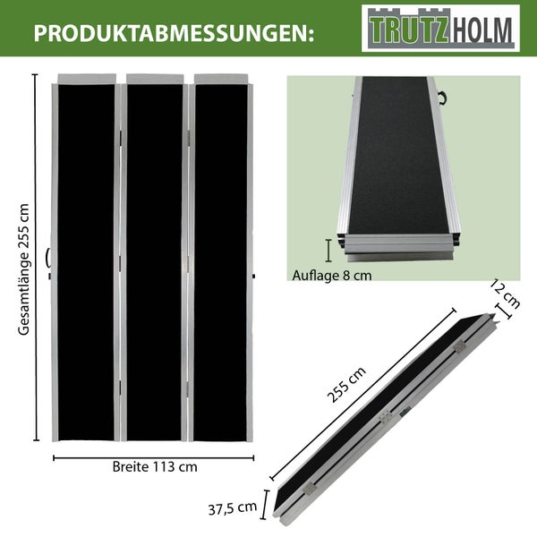 Produktabbildung der Trutzholm Rollstuhlrampe mit Maßangaben
