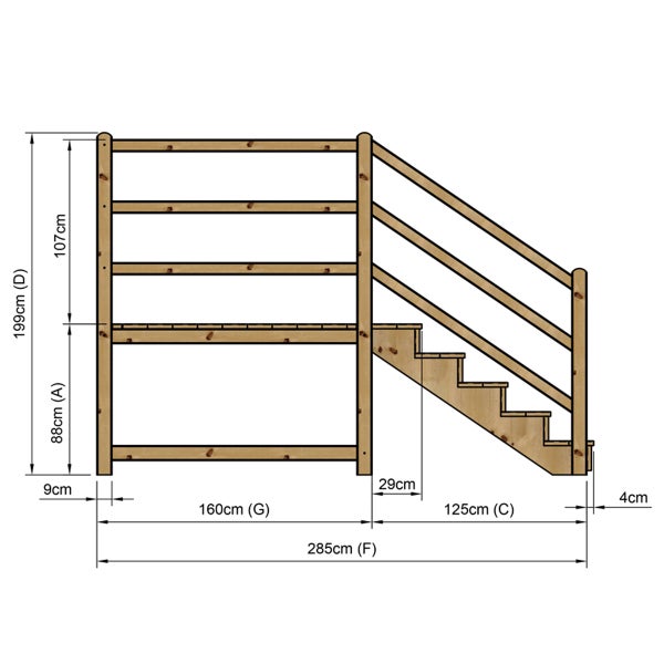Skizze einer Holztreppe mit Maßangaben