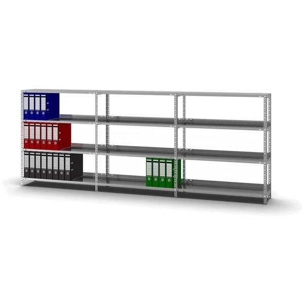 PROREGAL Aktenregal Schraubsystem Grundregal HxBxT 115 x 100 x 30 cm 4 Ebenen Fachlast 60 kg Mit Deckboden Einseitig Nutzbar Verzinkt