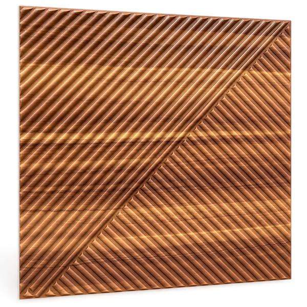 Quadratisches Holz Wandpaneel mit strukturierter Oberfläche und diagonalem Rillenmuster