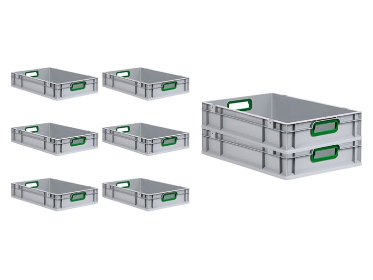 PROREGAL Spar Set 8x Eurobox Nextgen Color HxBxT 12 x 40 x 60 cm 23 Liter Griffe Grün Offen Glatter Boden Eurobehälter Transportbox