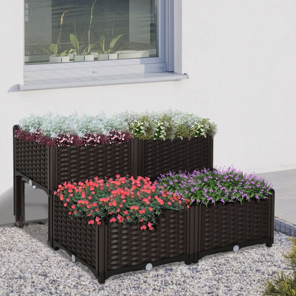 Outsunny 4-tlg. Hochbeet, Kunststoff, braun