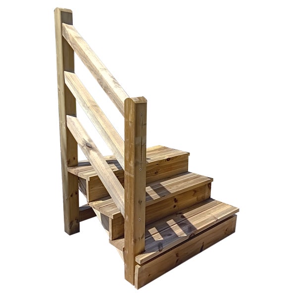 Holztreppe mit drei Stufen und Geländer