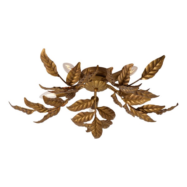 Goldfarbene Deckenleuchte im Blatt-Design, vierflammig
