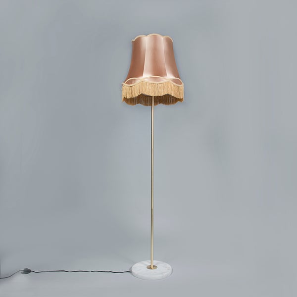Stehlampe mit Lampenschirm, Fransen und Marmorfuß