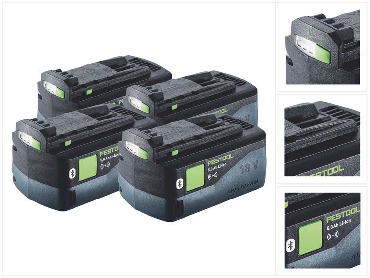 Festool Akku Set 4x BP 18 Li 5,0 ASI Akku 18 V 5,0 Ah / 5000 mAh Li-Ion ( 4x 577660 ) Bluetooth mit Ladestandanzeige