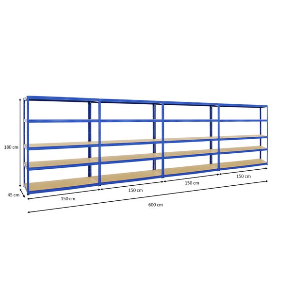 PROREGAL Mega Deal 4x Schwerlastregal Giant Elephant HxBxT 180 x 150 x 45 cm Fachlast 200 kg Blau