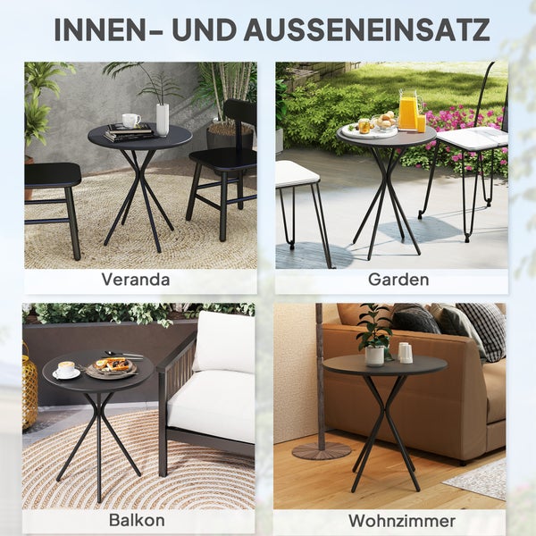 Outsunny Gartentisch Ø60 x 70 cm, Wetterfest Balkontisch aus Stahl, Runder Esstisch mit Fußpolster Outdoor Campingtisch Beistelltisch, Terrassentisch für Garten Terrasse Balkon Schwarz