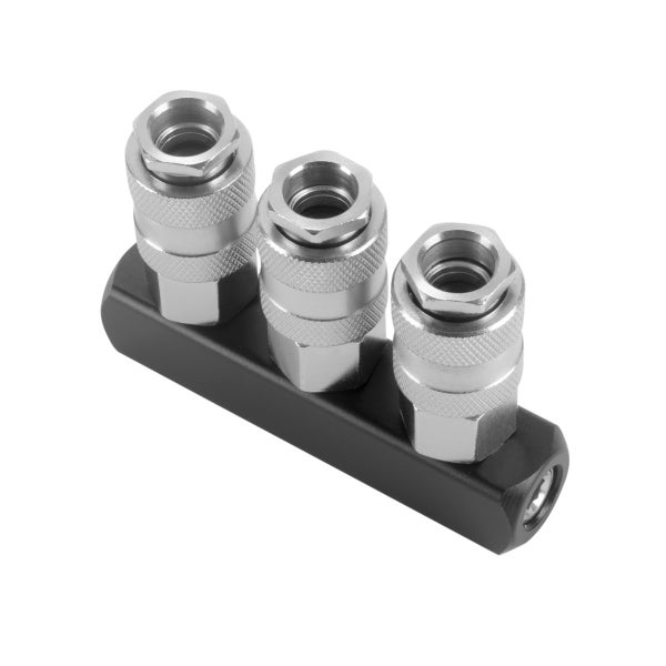 STAHLWERK 2 x 3-fach Druckluft-Verteiler bis 35 bar mit Schnellkupplung 1/4 Zoll