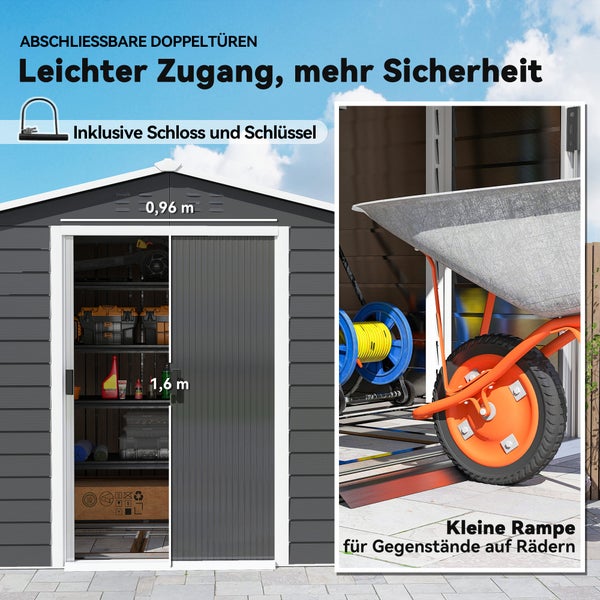 Metall-Fundamentrahmen für Gartenhaus im Innenraum, inklusive Gründungspaket, Maße 2,21 mal 1,62 Meter, Bodenplatte nicht enthalten.
