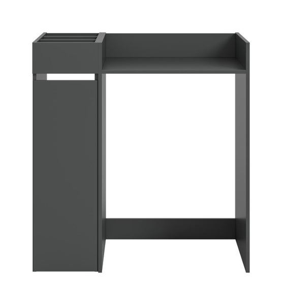 Ein moderner Schreibtisch mit integriertem Regal und Staufächern in minimalistischem Design für das Büro oder Homeoffice.