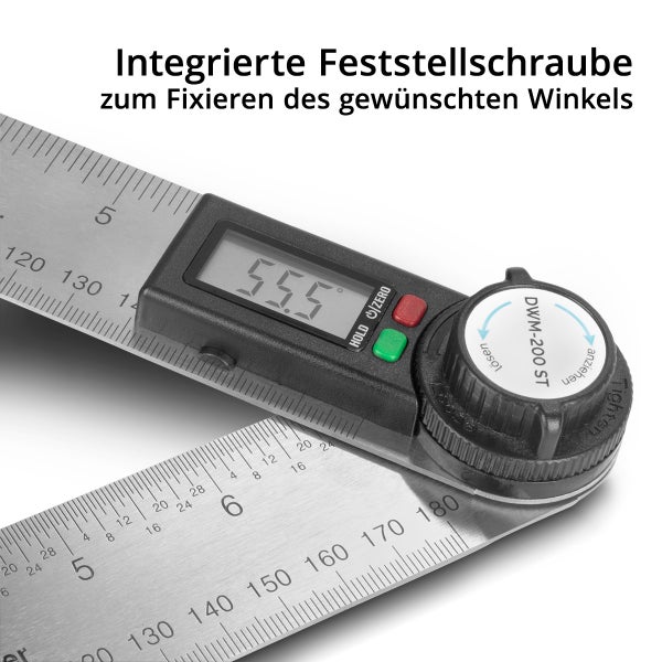 Digitaler Winkelmesser DWM-200 ST mit 180 mm Messbereich 360°