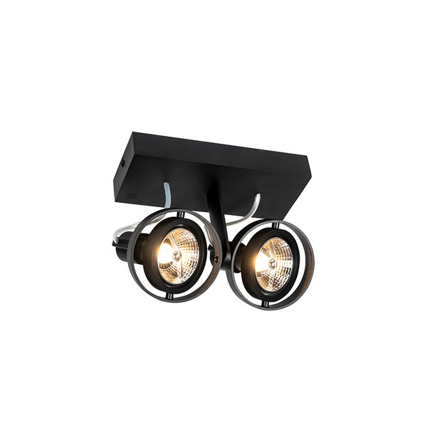 Schwarze Deckenleuchte mit zwei runden Strahlern