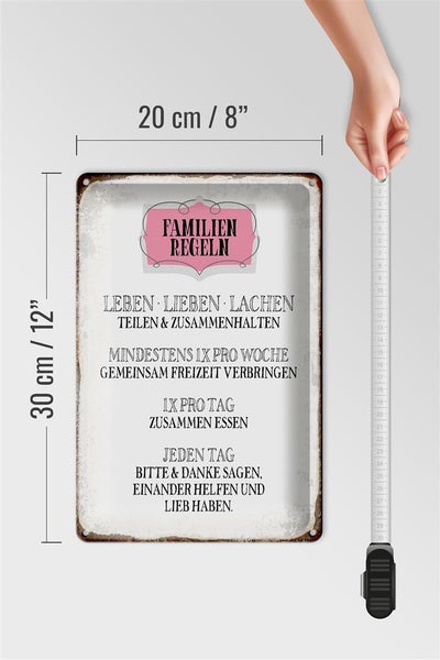 Blechschild Spruch 20x30cm Familien Regeln leben lieben