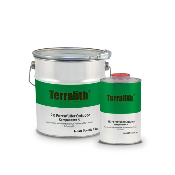 Terralith 2K Porenfüller Outdoor, transparente und lösemittelfreie Porenversiegelung, Set aus Komponente A und B, 3 Kilogramm.