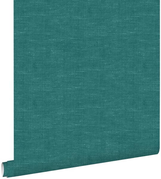 ESTAhome Tapete Leinen-Optik Petrolblau - 53 cm x 10.05 m - 148696