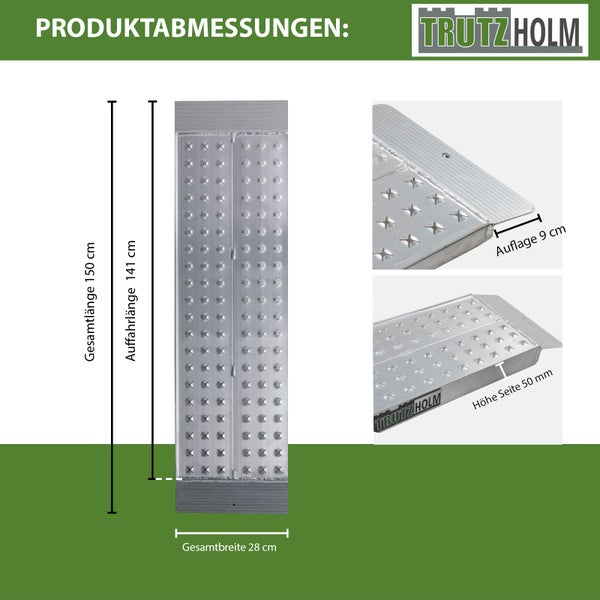 TRUTZHOLM 2 x Auffahrrampen 150 x 28 cm Traglast 540 kg Alu grau gelocht Verladerampen