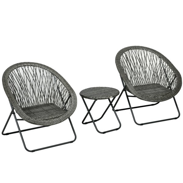 Outsunny Gartenmöbel-Set 3-tlg., Klappbar Gartengarnitur mit Couchtisch, 2 Stühlen, Balkonmöbel-Set mit Kissen, Gartensitzgruppe für Balkon, Terrasse, Grau