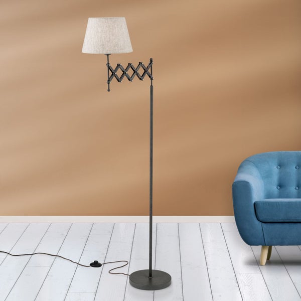 Stehlampe mit Scherenarm und Stoffschirm