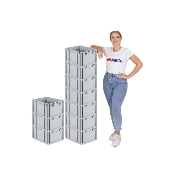 PROREGAL Spar Set 10x Eurobox Nextgen Economy Mit Auflagedeckel & 4x Schiebeschnappverschlüsse Grün Griffe Geschlossen HxBxT 22 x 30 x 40 cm 20 Liter