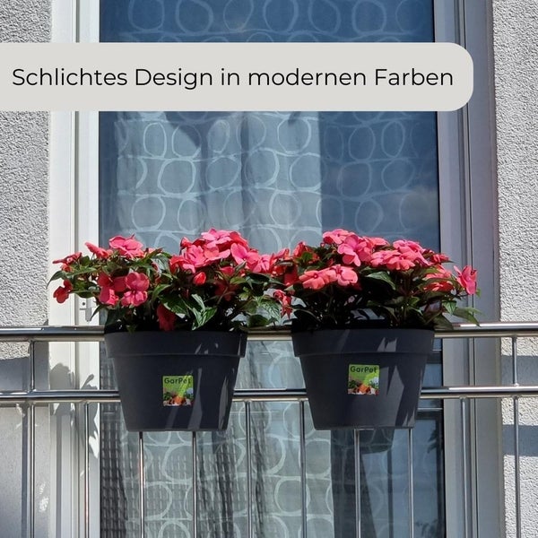 Geländertopf Balkon mit Wasserspeicher Blumentopf Zaun Blumenkasten Geländer Geländerkasten Balkontopf Balkonkasten Anthrazit