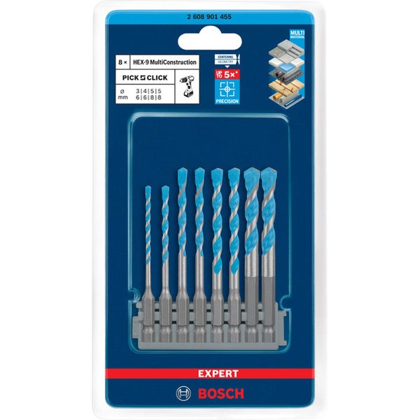 Bosch Expert HEX-9 MultiConstruction Bohrer Set, 8-teilig