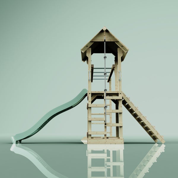Spielturm mit Rutsche, Leiter und Kletterseil für den Garten