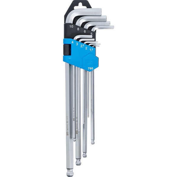 BGS Winkelschlüssel-Satz extra lang Innensechskant/Innensechskant mit Kugelkopf 1,5 - 10 mm 9tlg. - 790