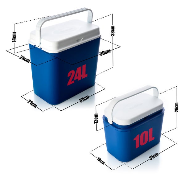 BigDean Kühlbox 2er Set 24 L groß + 10 L klein blau/weiß - Bis zu 14 Std. Kühlung - Outdoor Kühltasche Isolierbox Thermobox für unterwegs - Made in Europe