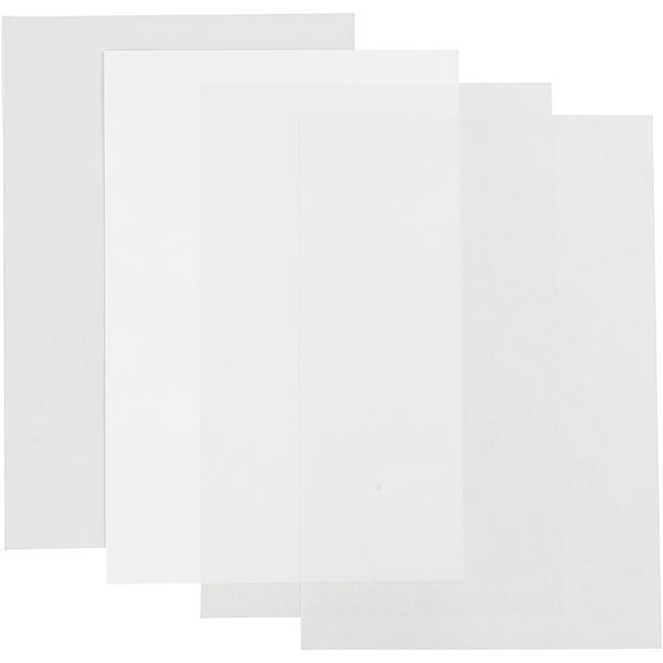 Creativ Company Schrumpffolienplatten Plastikschrumpfplatten, Glänzend transparent, Matt transparent, Mattweiß,, 20x30 cm, Dicke 0,3 mm, 4 Blatt