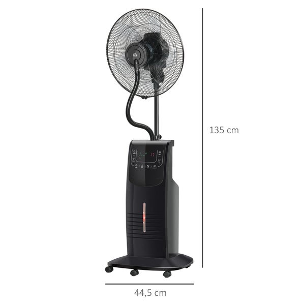 HOMCOM Standventilator mit 3,1 Liter Wasserkühlung 3 Modi Nebelfunktion 90 W Ventilator Lüfter Verstellbarer Neigungswinkel Stahl Schwarz Höhe 135 cm