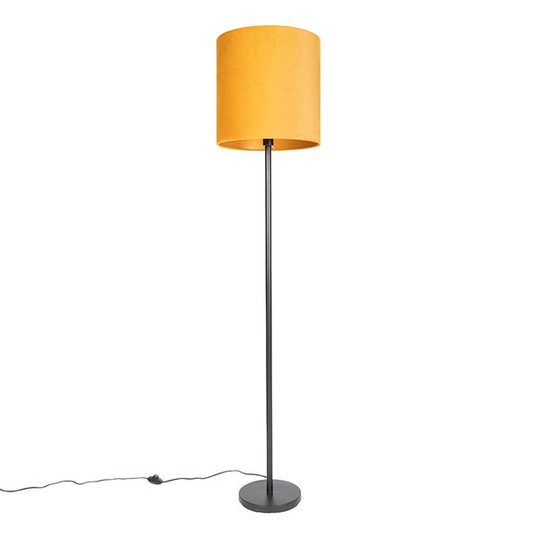 QAZQA - Modern Art Deco Stehleuchte I Stehlampe I Standleuchte I Lampe I Leuchte schwarz mit gelbem Schirm 40 cm - Simplo I Wohnzimmer I Schlafzimmer - Textil Zylinder I Länglich - LED geeignet E27