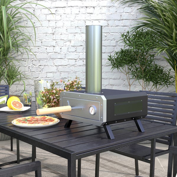 Outsunny 2-In-1 Pizzaofen, mit Pizzastein, für BBQ, 82L x 39,5B x 58H cm, Stahl, Schwarz