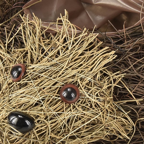 Dekoratives Vogelnest mit künstlichen Eiern.