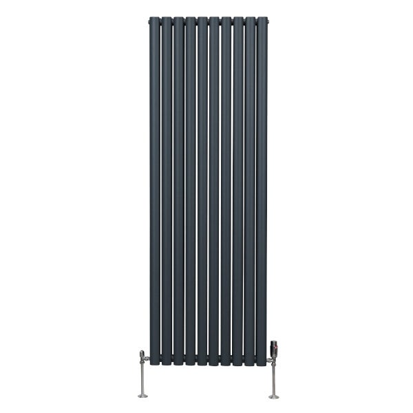 Oval Röhrenheizkörper & Chrom Thermostatventile – 1800mm x 600mm - Anthrazitgrau