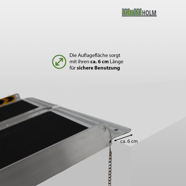 Detailansicht einer Trutzholm Rollstuhlrampe mit einer Auflagefläche von circa 6 Zentimetern Länge