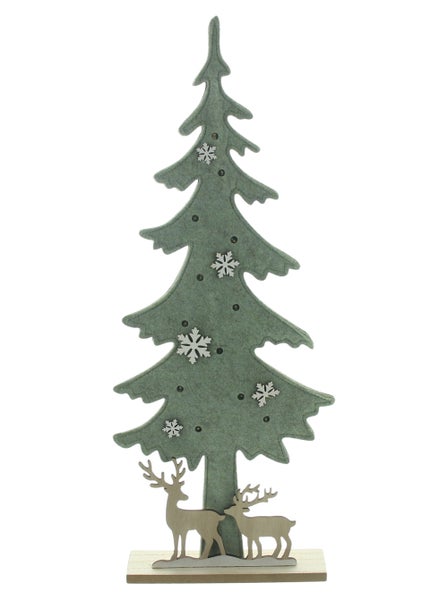 Dekorativer Weihnachtsbaum aus Filz mit Holzsockel und Hirschfiguren