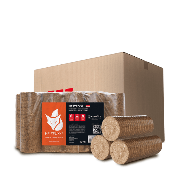 Heizfuxx Nestro XL Red 10kg x 2 Gebinde 20kg Holzbriketts Nielsen Hartholz