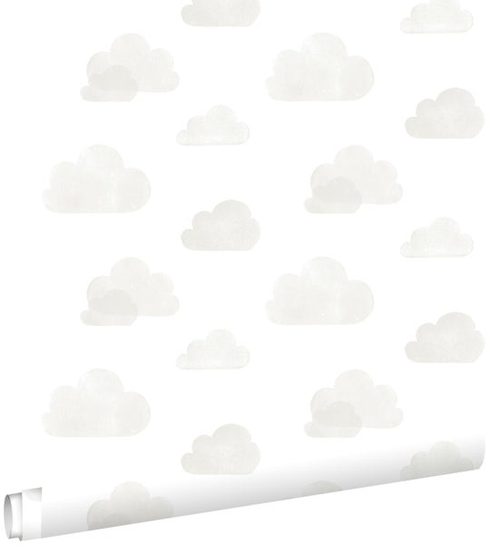 ESTAhome Tapete kleine Wolken Hellgrau und Weiß - 53 cm x 10,05 m - 138945
