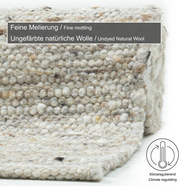 Handgewebter naturbelassener Wendeteppich Alm-Glück Sand 70x240 cm
